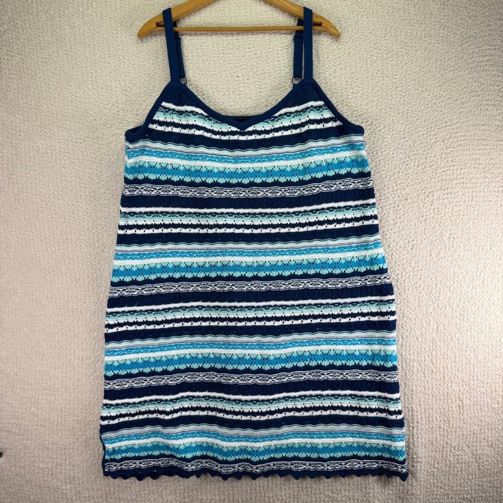 Torrid Crochet‎ Tank NWT Cover-Up Dress Mini Striped Aqua Blue Plus Size 2X
